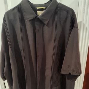 Cubavera men embroidered bowling style brown shirt tall plus size 4XLT